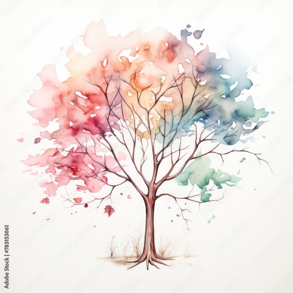 Fototapeta premium Generative AI Muted colors summer tree clipart