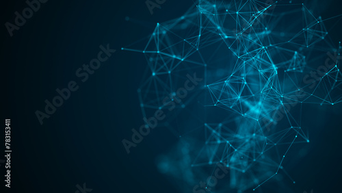 Abstract blue background with moving lines and dots. The concept of big data. 3d rendering.