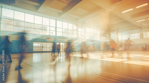 gymnasium blurred high school interior