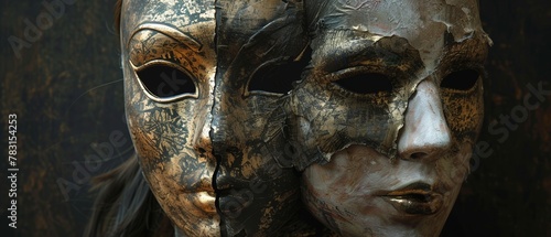 A hidden face behind a pair of masks, a portrayal of complex identities