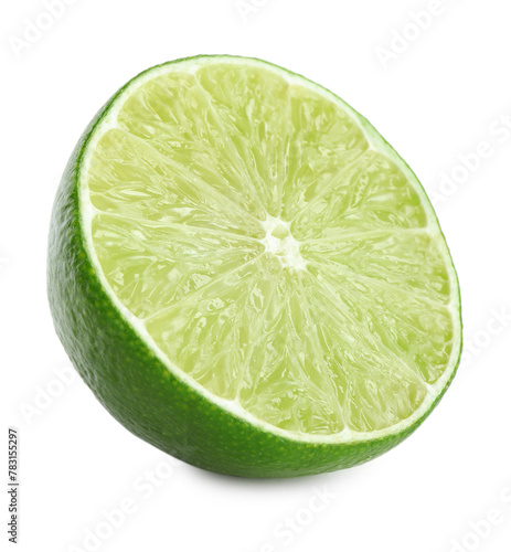 Half of fresh green ripe lime isolated on white