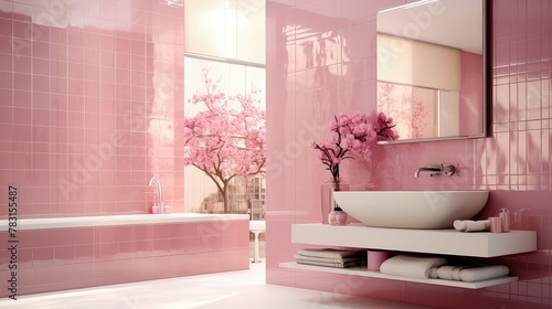 bathroom pink tile