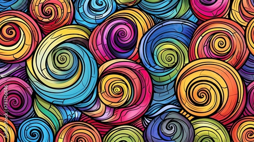 A coloring book page showing a page filled with interwoven spirals in a detailed sketch style Format Vibrant Bright Colors