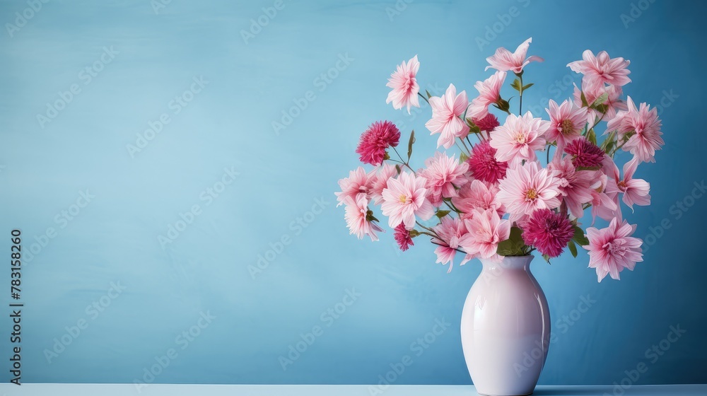 textured pink flowers blue background