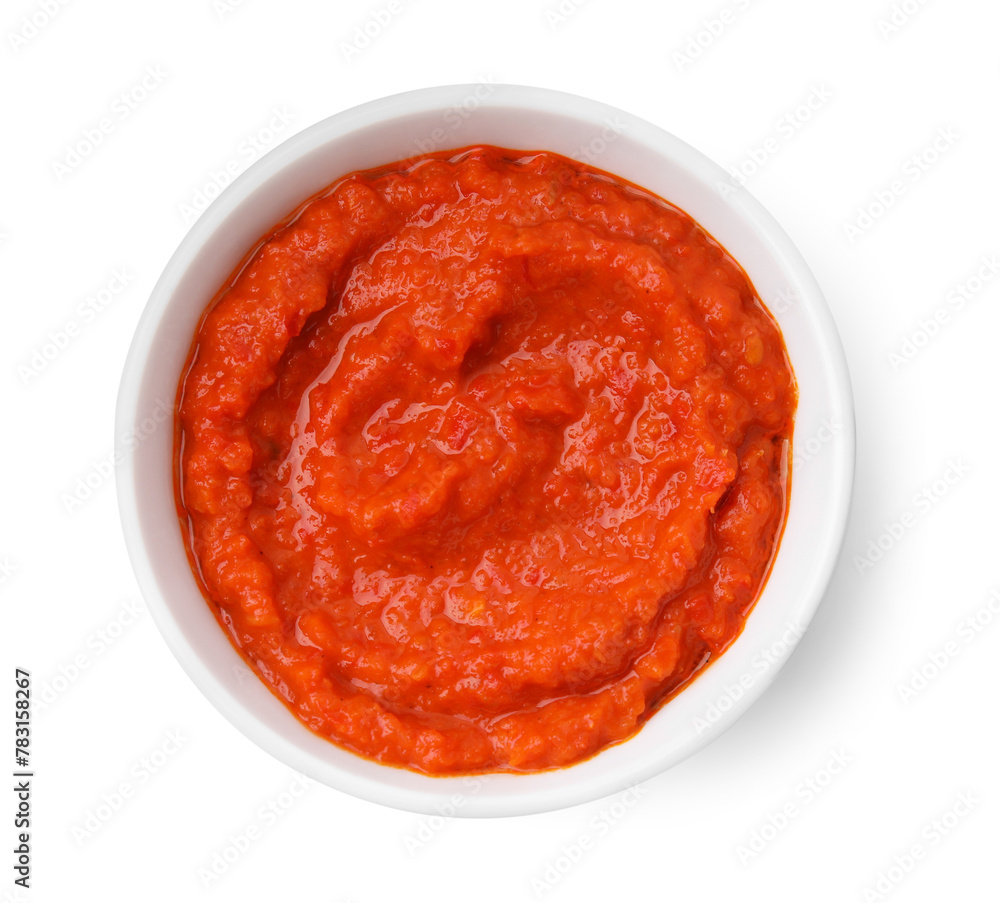 Fresh marinade in bowl isolated on white, top view Fresh marinade in bowl isolated on white, top view
