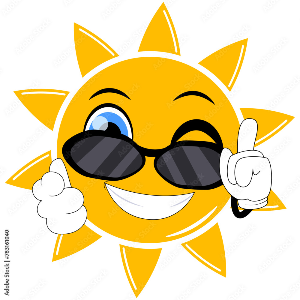 Winking Sun Playfully Pointing Fingers - Groovy Y2k Illustration Winking Sun Playfully Pointing Fingers - Groovy Y2k Illustration