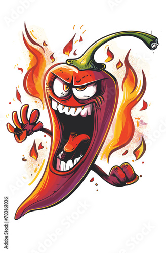 vector character red pepper on fire on a white background .Generative AI