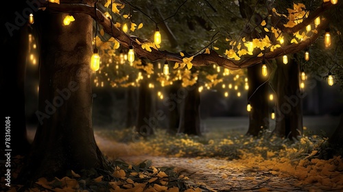 tree string of yellow lights