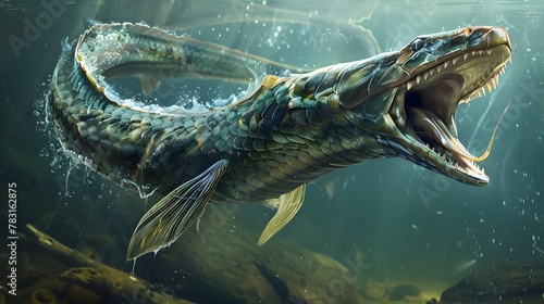 A long, snake-like fish opened its mouth to attack its prey.