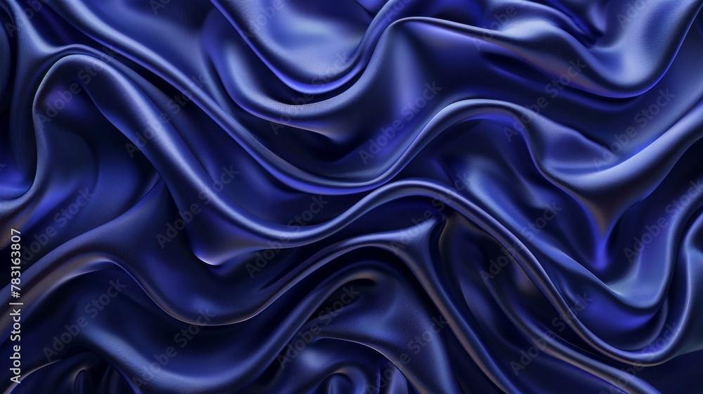 Blue silk fabric background, luxury satin cloth wave texture. Smooth abstract royal velvet curtain pattern with drapery. Elegant navy color material for grand fashion event decoration illustration. Blue silk fabric background, luxury satin cloth wave texture. Smooth abstract royal velvet curtain pattern with drapery. Elegant navy color material for grand fashion event decoration illustration.