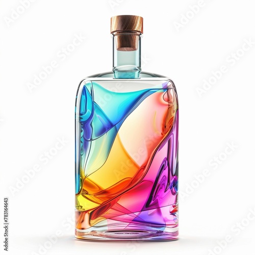 Eine bunte Designer Gin Glasflasche, weißer Hintergrund  photo