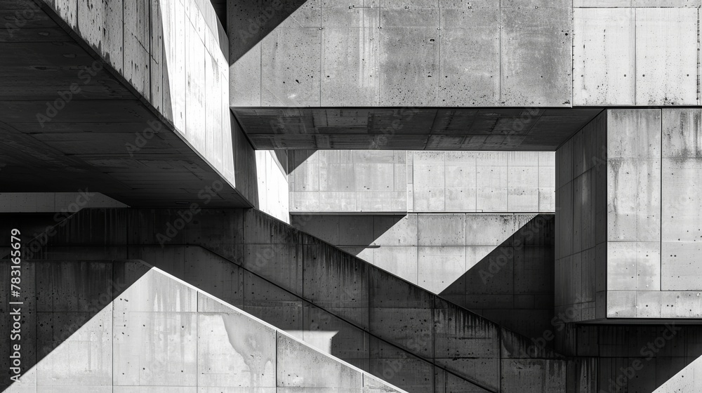 Abstract composition exploring the interplay of light and shadow on the angular surfaces of a neo brutalist structure Abstract composition exploring the interplay of light and shadow on the angular surfaces of a neo brutalist structure