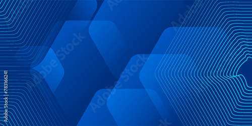 Modern abstract blue background with glowing geometric lines. Blue gradient hexagon shape design. Futuristic technology concept.	