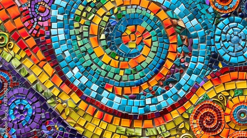 Bright and colorful mosaic design with intricate details