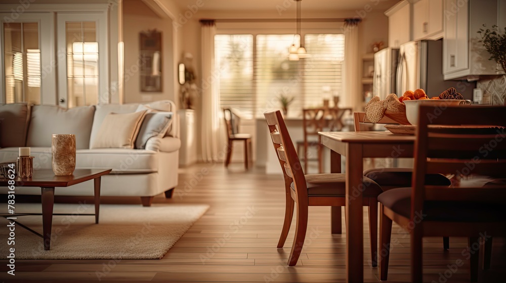 cozy blurred model home interior