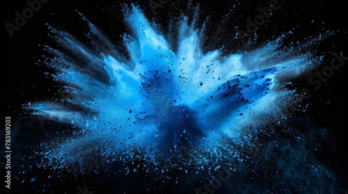 Blue powder explosion isolated on black background