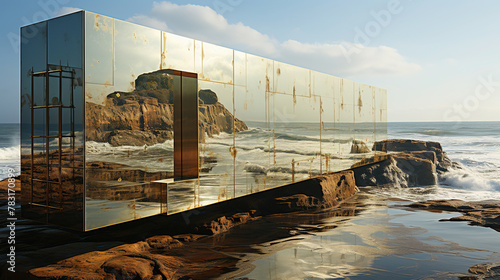 Architeture in Brass on An Ocean Cliff Blending with The Seascape photo