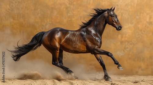 Majestic Arabian Stallion in Abu Dhabi Desert, generative ai