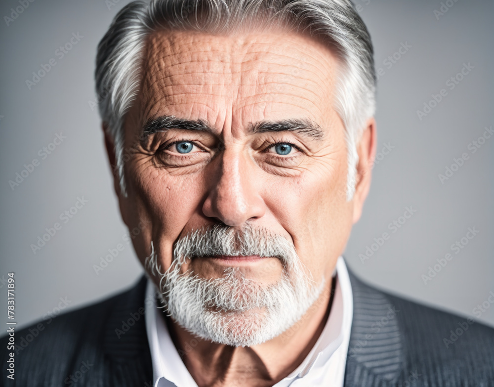 A man with a white beard and mustache, wearing a suit and tie, looking directly at the camera with a serious expression. A man with a white beard and mustache, wearing a suit and tie, looking directly at the camera with a serious expression.
