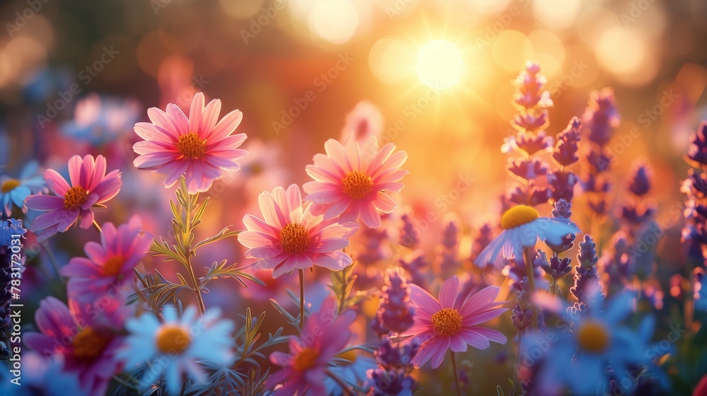Golden Glow: Lavender Fields at Sunset, generative ai Golden Glow: Lavender Fields at Sunset, generative ai