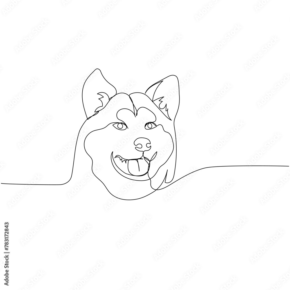 Obraz premium Akita Inu, japanese dog breed, ancient breed, hunting dog one line art. Continuous line drawing of friend, dog, doggy, friendship, care, pet, animal, family, canine.