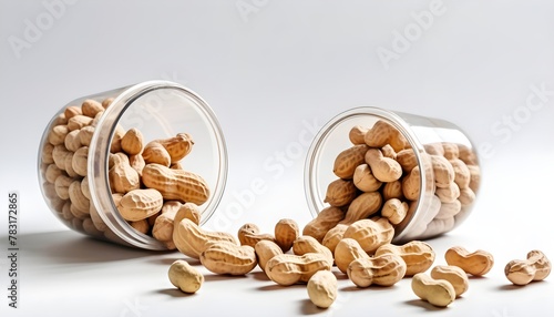 Peanuts that are opened and whose contents are coming out isolated on a white background