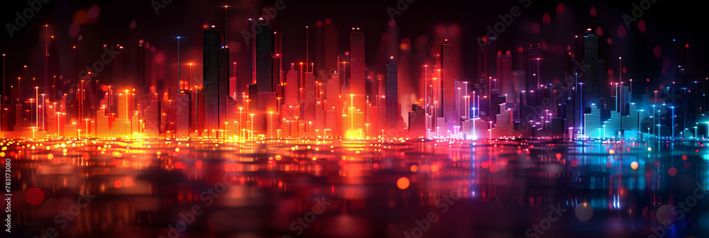 Music Multicolor Party Equalizer,
Wireless network and connection technology concept virtual lines abstract city background
