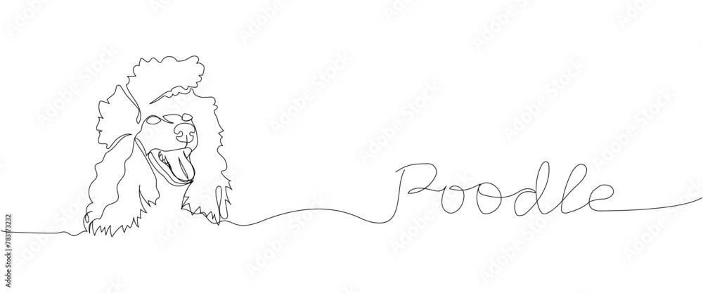 Poodle dog breed, companion dog one line art. Continuous line drawing of friend, dog, doggy, friendship, care, pet, animal, family, canine with inscription, lettering, handwritten. Poodle dog breed, companion dog one line art. Continuous line drawing of friend, dog, doggy, friendship, care, pet, animal, family, canine with inscription, lettering, handwritten.