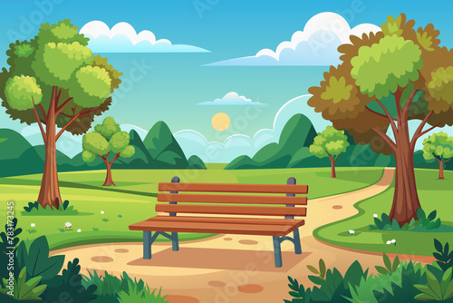 empty wooden bench in beautiful park vector illustration