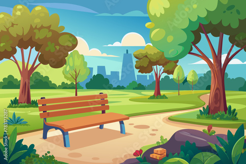 empty wooden bench in beautiful park vector illustration