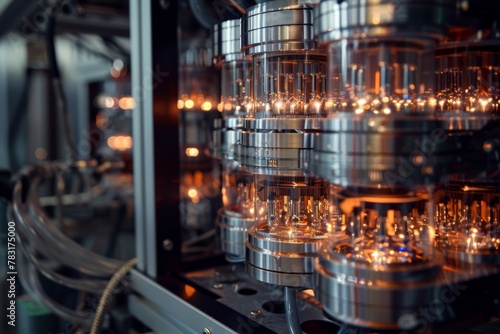 A group of glasses on a table. Indoor, engineering, and light.