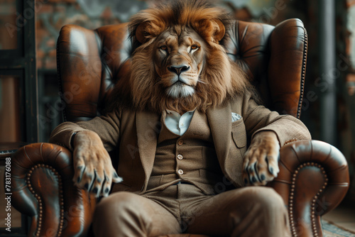 Business man lion sitting on chair at modern office 