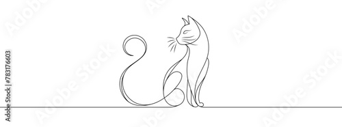 Continuous one line drawing of a cat. Cute cat one line art vector illustration.