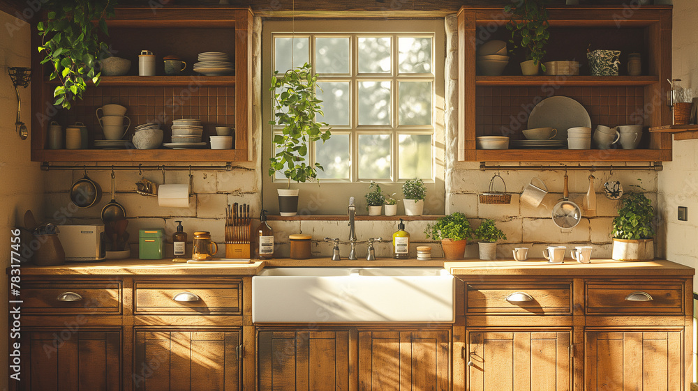 A kitchen with a window and a sink A kitchen with a window and a sink