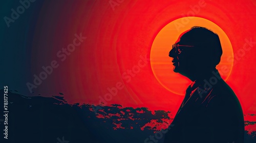 banner background National Ambedkar Jayanti Day theme, and wide copy space, Silhouette of Dr. Ambedkar with the sun rising behind him, for banner, UHD image