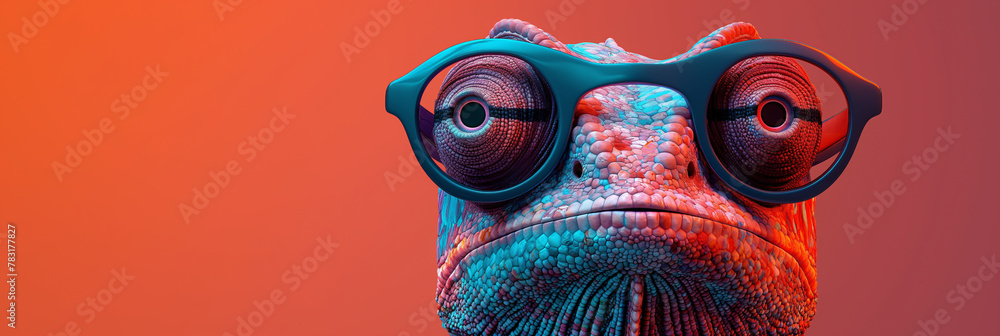 Fototapeta premium A lizard wearing glasses is staring at the camera