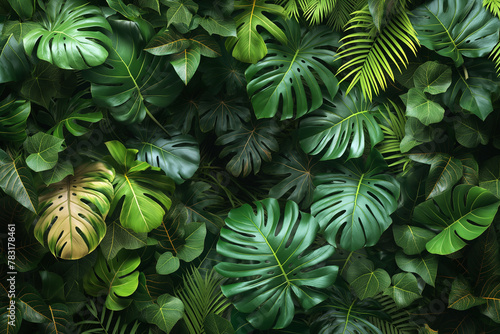 A lush green jungle with many leaves and vines