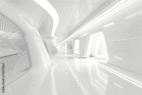 Futuristic White Interior of a Modern Architectural Structure, Serene and Spacious Environment