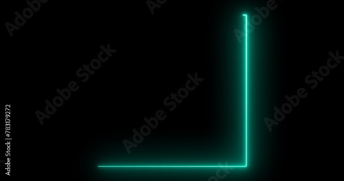 Moving tracing square frame border neon stripes dark bg. Glowing luminous banner seamless loop rectangle light ray rotation. Electric current flowing technology data transfer concept backdrop.
