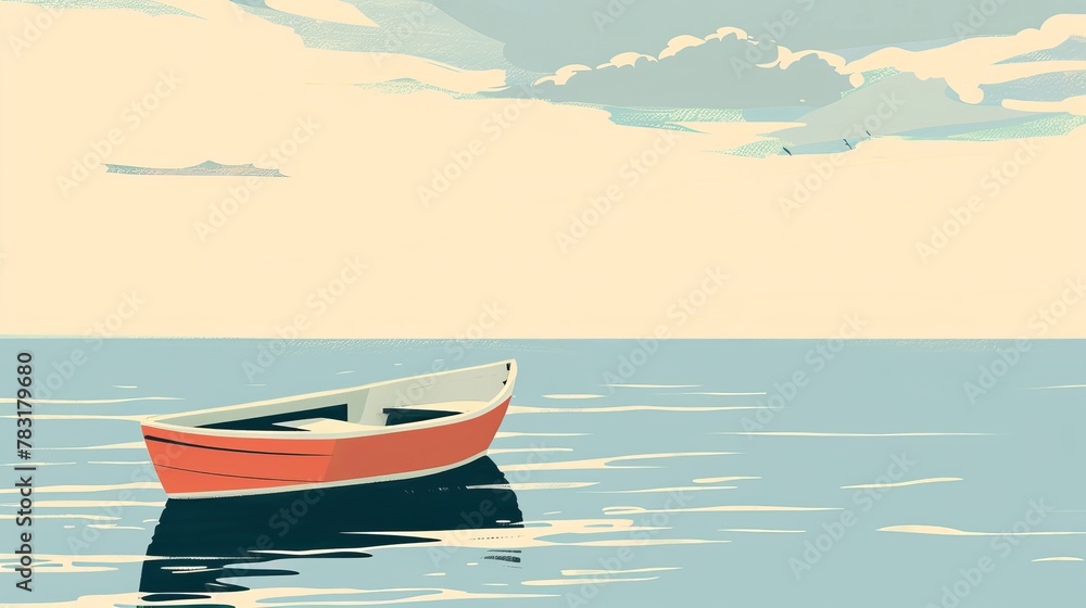 Naklejka premium Clean and minimalist illustration of a lone boat on calm waters