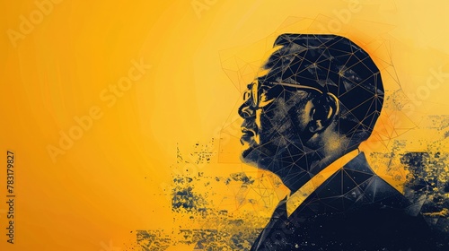 banner background National Ambedkar Jayanti Day theme, and wide copy space, A modern art depiction of Dr. Ambedkar's profile using geometric shapes, for banner,