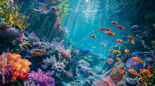 Colorful and vibrant underwater scene with marine life