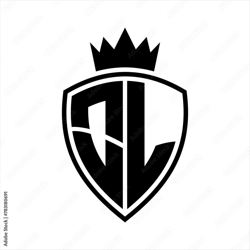 OL Letter monogram shield and crown outline shape with black and white color design OL Letter monogram shield and crown outline shape with black and white color design
