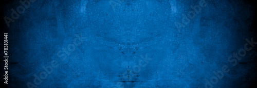 Old wall pattern texture cement blue dark abstract  blue color design are light with black gradient background. photo