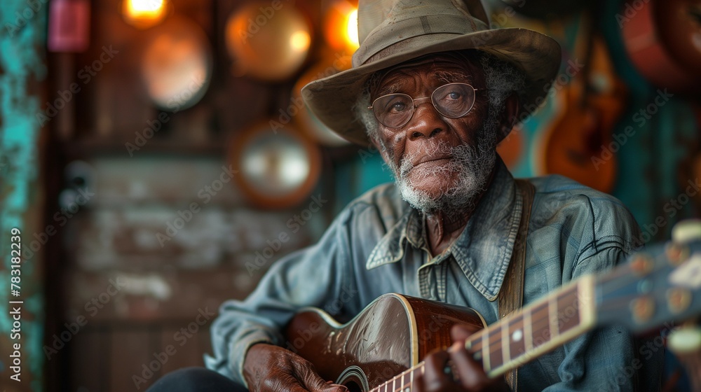 Capturing the Essence: Blues Musician in an Alabama Juke Joint, generative ai