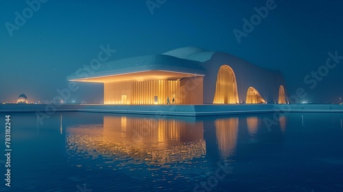 Artistic Reflections: Louvre Abu Dhabi's Nighttime Charm, generative ai