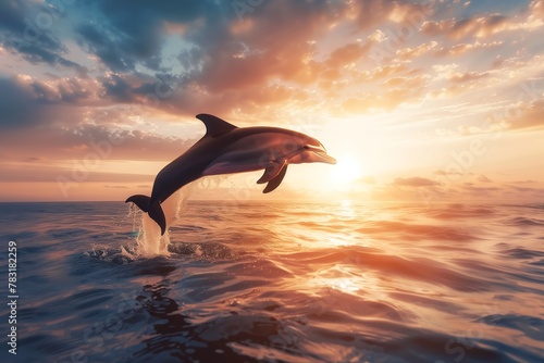 Dolphin Jumping at Sunset in the Ocean © Funk Design