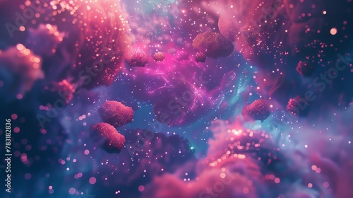 Glowing 3D particles floating in a surreal, dreamlike space