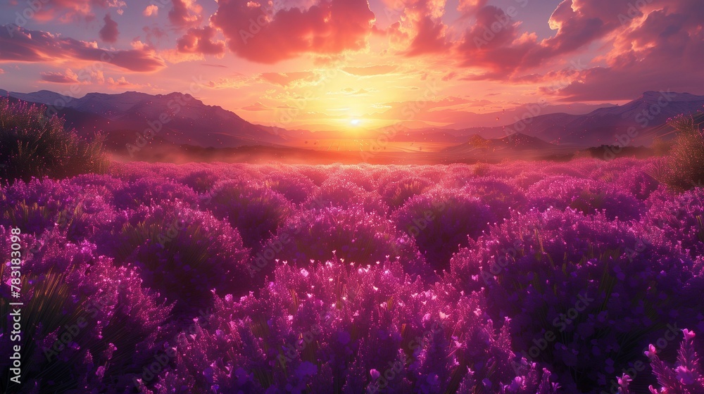 Warm Sky Over Purple Fields, generative ai Warm Sky Over Purple Fields, generative ai