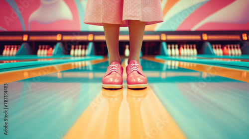 Retro Bowling Shoes and Colorful Alley